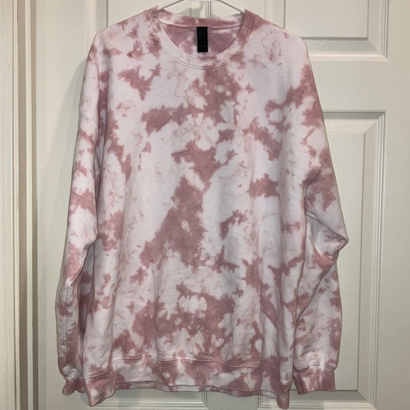 Tops - Oversized Pink  White Tie Dye Sweatshirt XL Soft Fleece Crewneck New No Tags